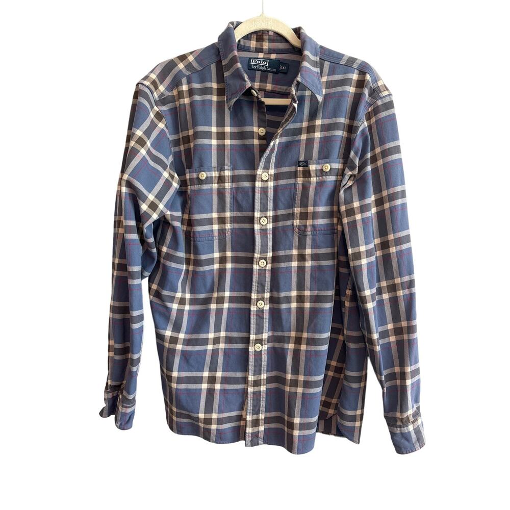 Polo by Ralph Lauren Long Sleeve Plaid Button Down Size XL Blue